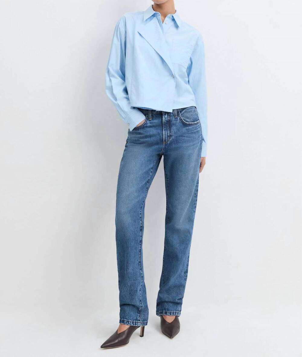 NEW FAVORITE DAUGHTER jenni collared shirt top in light stripe blue